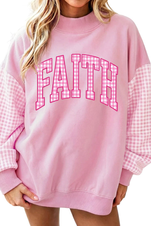 FAITH Themed Plaid Graphic Heritage Inspired Pullover Sweatshirt