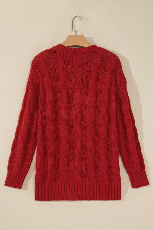 Falala Cable Knit Drop Shoulder Pullover Sweater