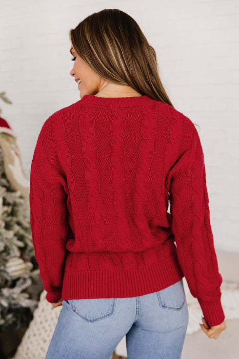 Falala Cable Knit Drop Shoulder Pullover Sweater
