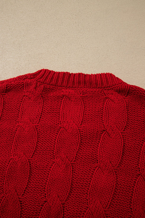 Falala Cable Knit Drop Shoulder Pullover Sweater