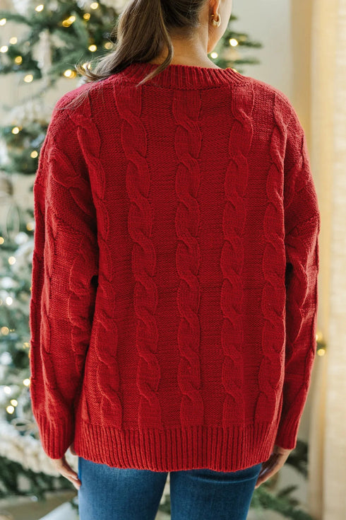Falala Cable Knit Drop Shoulder Pullover Sweater