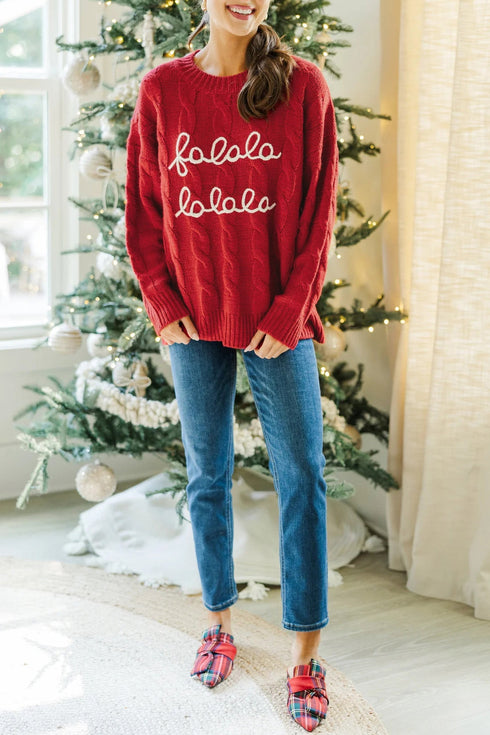 Falala Cable Knit Drop Shoulder Pullover Sweater