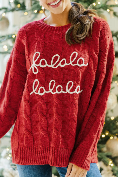 Falala Cable Knit Drop Shoulder Pullover Sweater