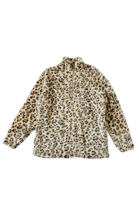 Family Matching Mom¡®s Leopard Quarter Zip Fleece Sweatshirt
