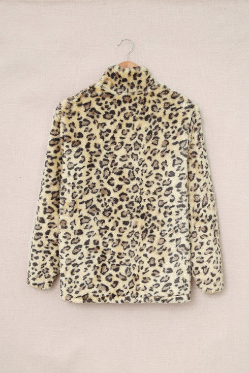 Family Matching Mom¡®s Leopard Quarter Zip Fleece Sweatshirt