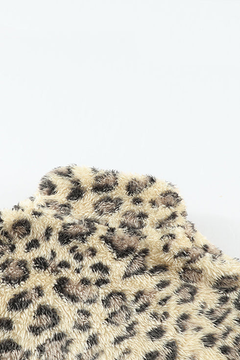 Family Matching Mom¡®s Leopard Quarter Zip Fleece Sweatshirt