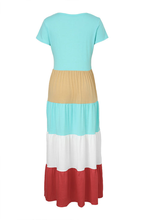 Family Matching Short Sleeve Color Block Adult Maxi Dress