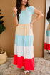 Family Matching Short Sleeve Color Block Adult Maxi Dress