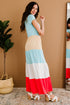 Family Matching Short Sleeve Color Block Adult Maxi Dress