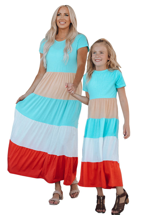 Family Matching Short Sleeve Color Block Adult Maxi Dress