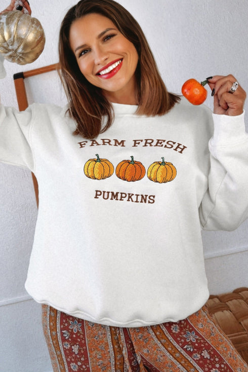 Farm Fresh Pumpkins Graphic Crew Neck Sweatshirt