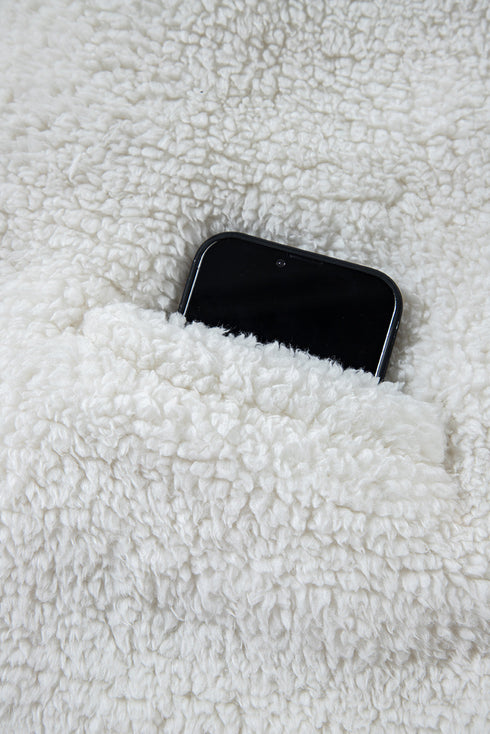 Faux Fur Fleece Button Front Pocketed Lapel Jacket