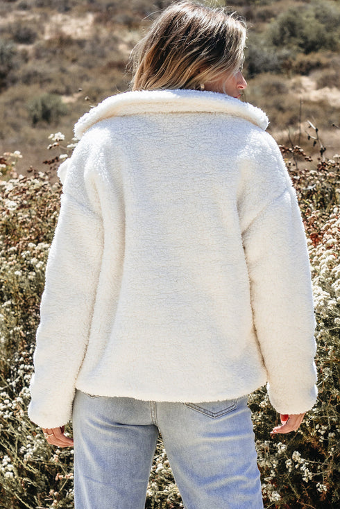 Faux Fur Fleece Button Front Pocketed Lapel Jacket
