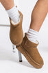 Faux Fur Lined Suede Texture Slip On Ankle Boots