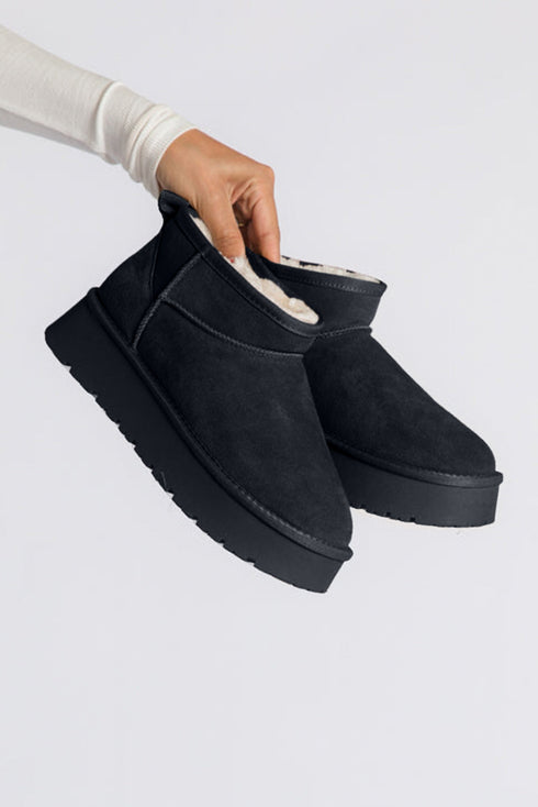 Faux Fur Lined Suede Texture Slip On Ankle Boots