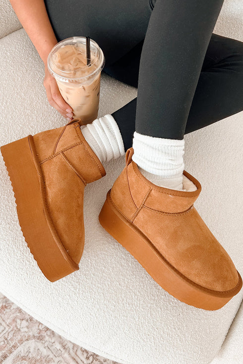 Faux Fur Lined Suede Texture Slip On Ankle Boots