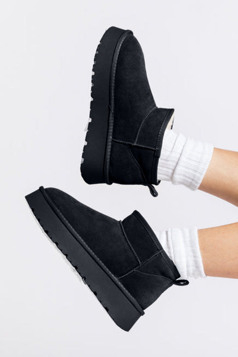 Faux Fur Lined Suede Texture Slip On Ankle Boots