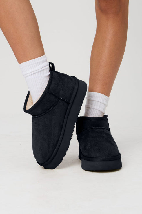 Faux Fur Lined Suede Texture Slip On Ankle Boots