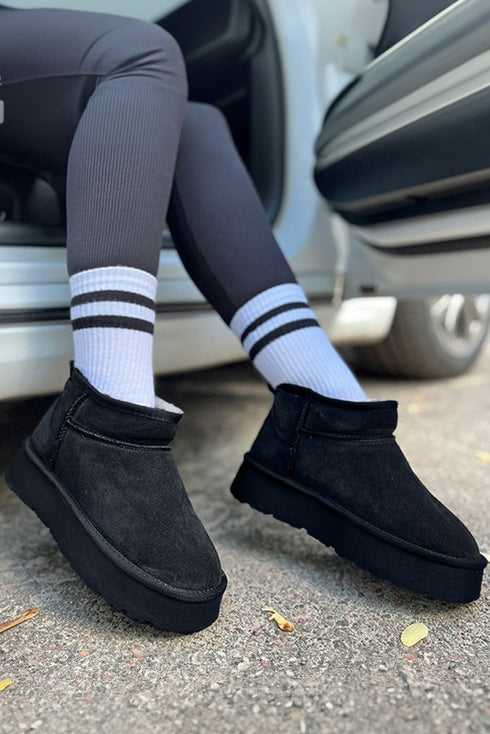 Faux Fur Lined Suede Texture Slip On Ankle Boots