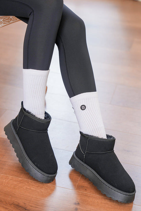 Faux Fur Lined Suede Texture Slip On Ankle Boots