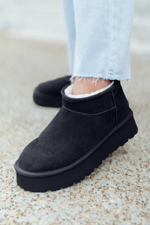 Faux Fur Lined Suede Texture Slip On Ankle Boots