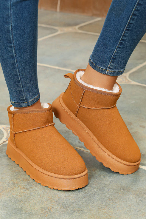 Faux Fur Lined Suede Texture Slip On Ankle Boots