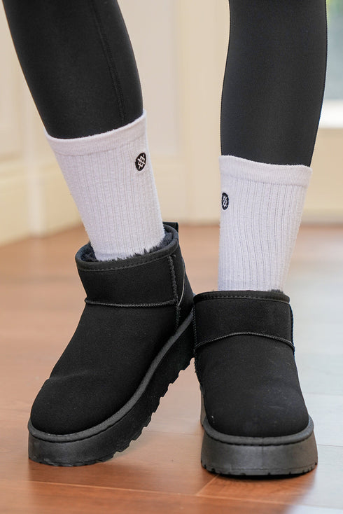 Faux Fur Lined Suede Texture Slip On Ankle Boots