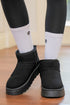 Faux Fur Lined Suede Texture Slip On Ankle Boots