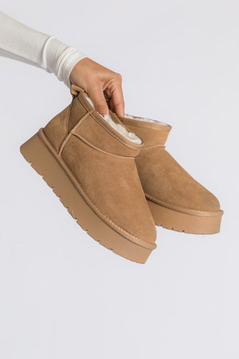 Faux Fur Lined Suede Texture Slip On Ankle Boots