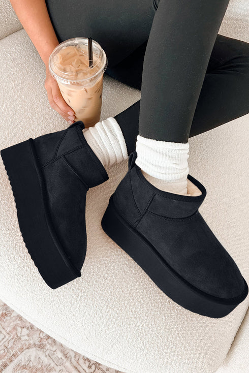 Faux Fur Lined Suede Texture Slip On Ankle Boots