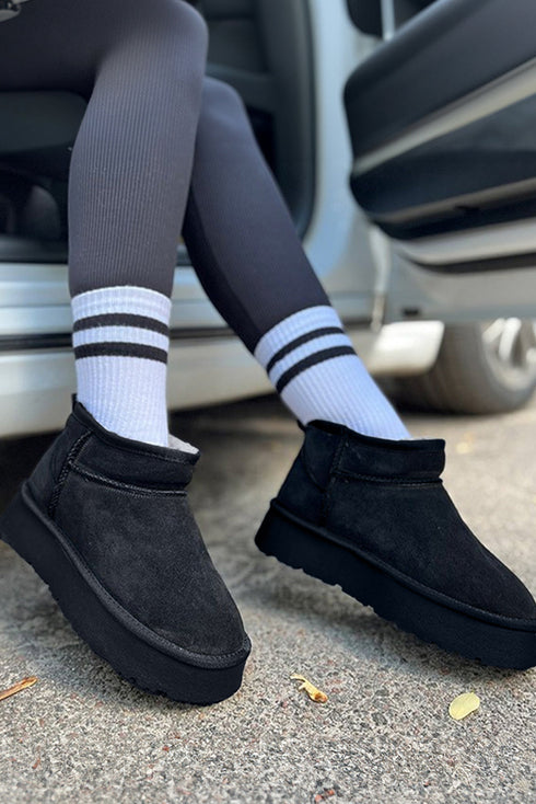 Faux Fur Lined Suede Texture Slip On Ankle Boots