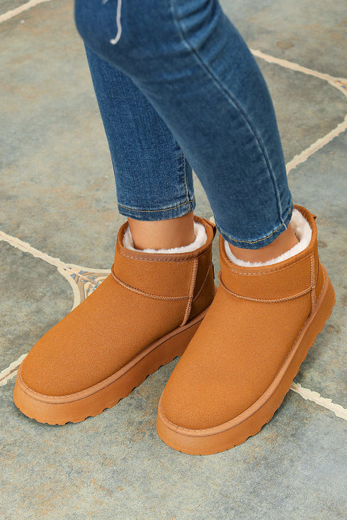 Faux Fur Lined Suede Texture Slip On Ankle Boots