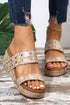 Faux Leather Double Strap Rivet Detail Wedge Slippers
