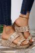 Faux Leather Double Strap Rivet Detail Wedge Slippers