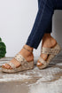 Faux Leather Double Strap Rivet Detail Wedge Slippers