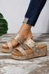 Faux Leather Double Strap Rivet Detail Wedge Slippers