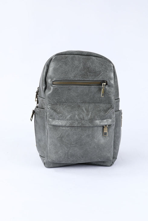 Faux Leather Double Zipper Adjustable Strap Dome Backpack