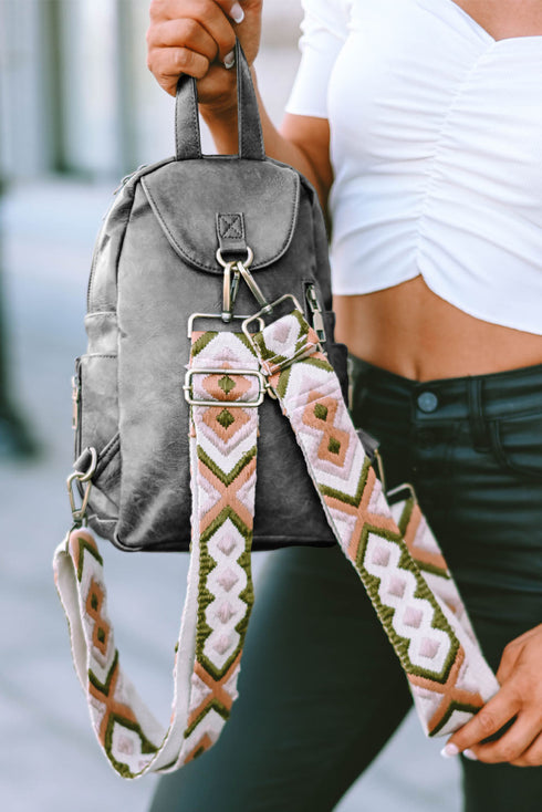 Faux Leather Double Zipper Adjustable Strap Dome Backpack