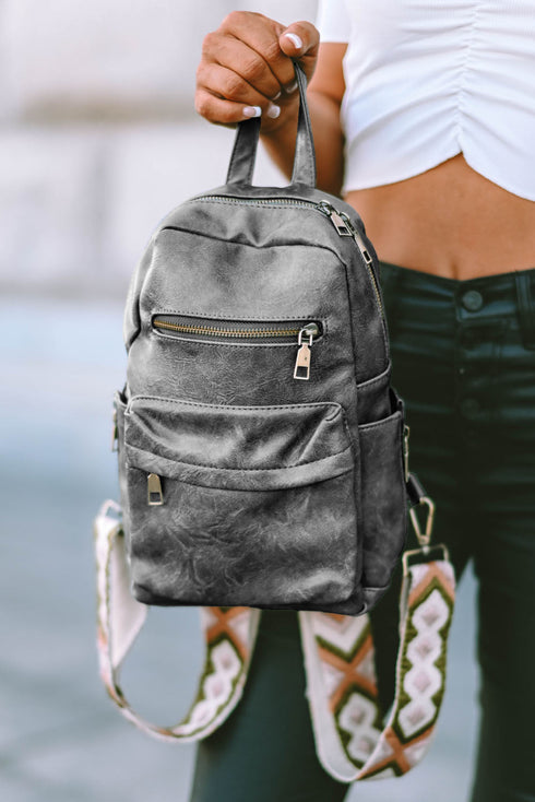 Faux Leather Double Zipper Adjustable Strap Dome Backpack