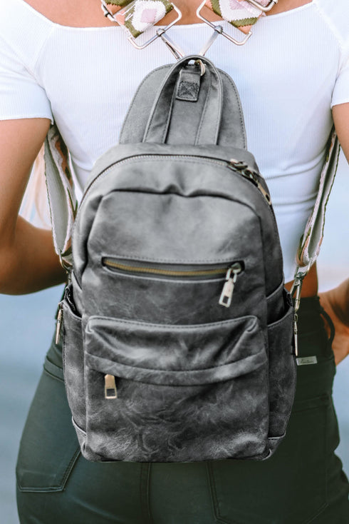 Faux Leather Double Zipper Adjustable Strap Dome Backpack
