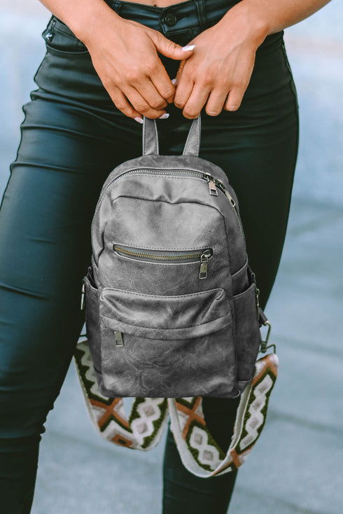 Faux Leather Double Zipper Adjustable Strap Dome Backpack