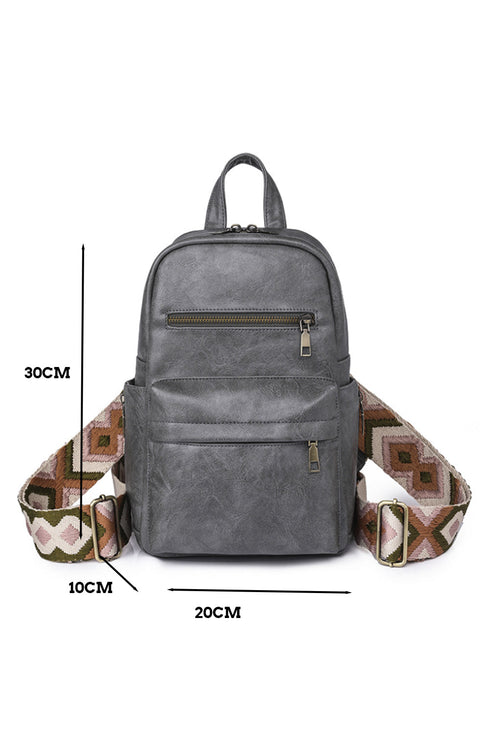 Faux Leather Double Zipper Adjustable Strap Dome Backpack