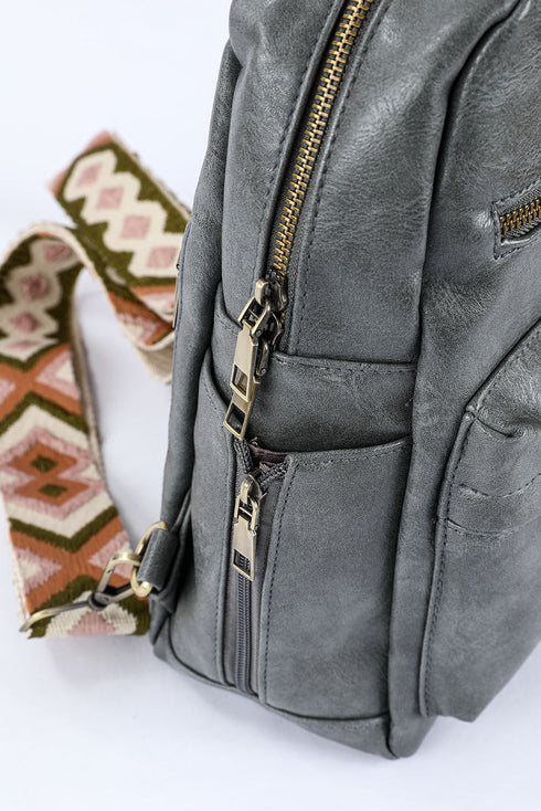Faux Leather Double Zipper Adjustable Strap Dome Backpack