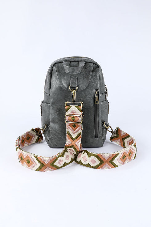 Faux Leather Double Zipper Adjustable Strap Dome Backpack