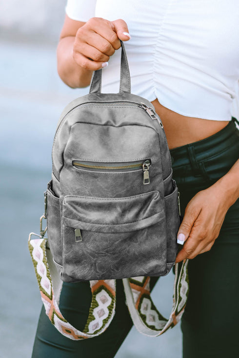 Faux Leather Double Zipper Adjustable Strap Dome Backpack