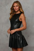 Faux Leather Drop Waist Ruffle Hem Mini Dress