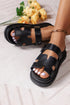 Faux Leather Hollow Out Buckle Strap Flat Slippers