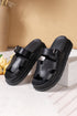 Faux Leather Hollow Out Buckle Strap Flat Slippers
