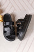 Faux Leather Hollow Out Buckle Strap Flat Slippers