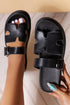 Faux Leather Hollow Out Buckle Strap Flat Slippers